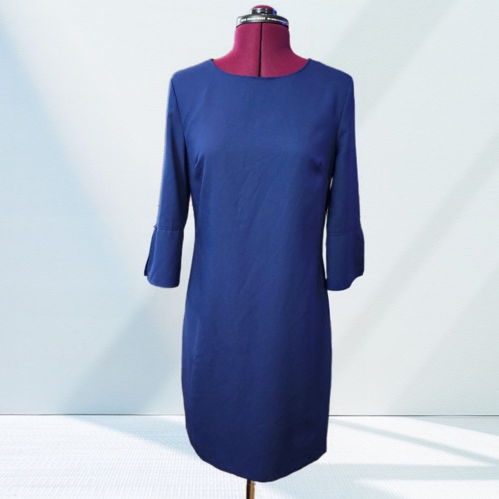 Banana Republic Elegant Blue Flare Long Sleeve Midi Dress